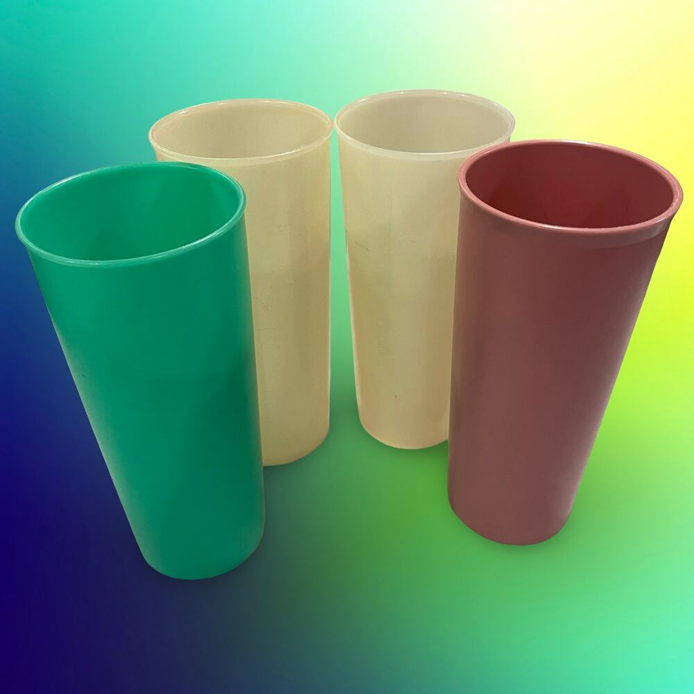 Tupperware 16 oz Tall Tumblers 107 Pastel Cup Lot of 4 USA Vintage MCM Stackable